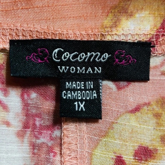 Cocomo Woman Floral Pleated Flutter Sleeve Tropical Popover Top size 1X - Picture 4 of 9